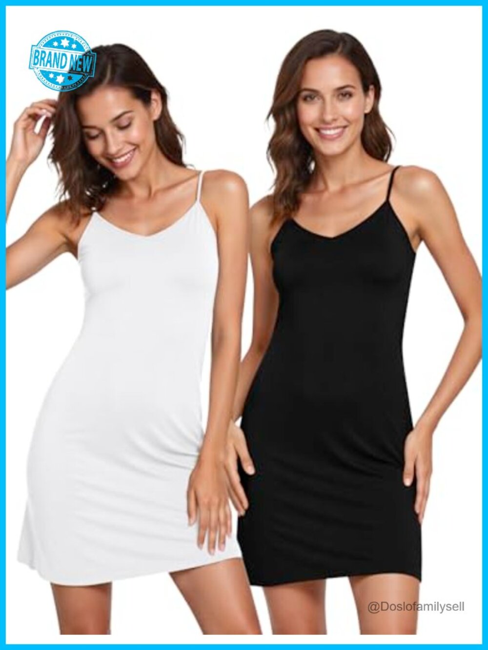 Women Full Slip Dress 2 Pack Spaghetti Strap Cami Under Dress Rayon Spandex